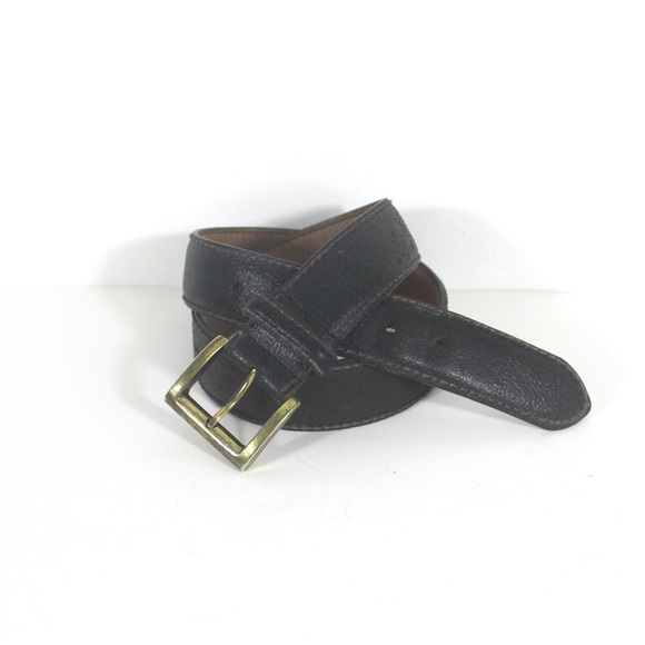 Vintage Dark Brown Leather Textured Belt with Chunky Gold Buckle Wide Thick Work - Picture 2 of 10